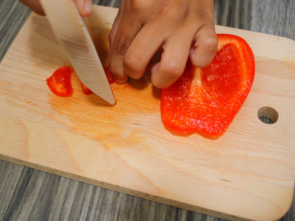 Rainbow Vegan Hummus Pizza cutting board for kids