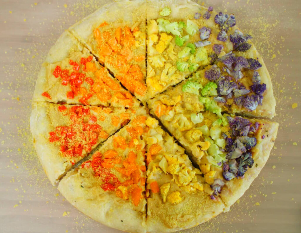 Rainbow Vegan Hummus Pizza yummy