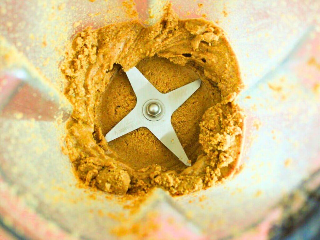 Hazelnuts partially blended in a Vitamix before turning into smooth hazelnut butter