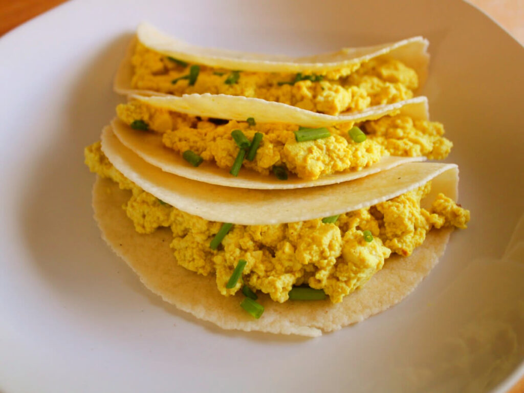 vegan scrambled eggs recipe in a wrap