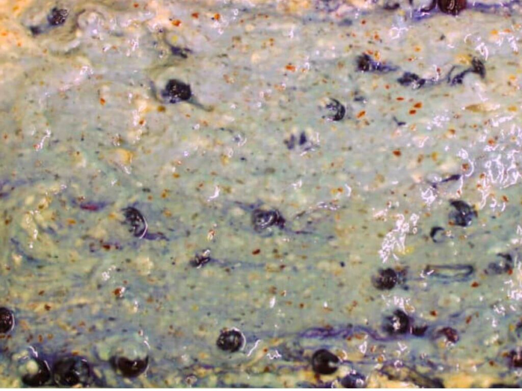 Blueberries swirling into donut batter turning it purple while making blueberry vegan donuts