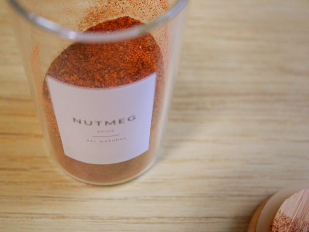 Jar of ground nutmeg for baking