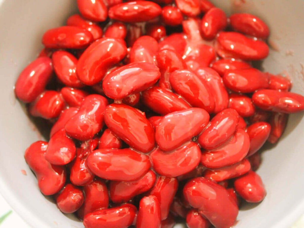 Overhead view of dried kidney beans used for kid-friendly vegan vegetable soup