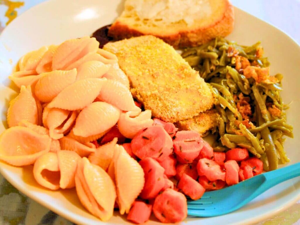 Vegan holiday plate with a variety of classic sides and different textures