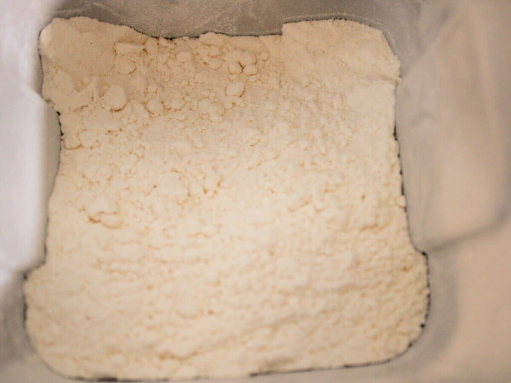 Flour in a bowl used for messy play in the kitchen