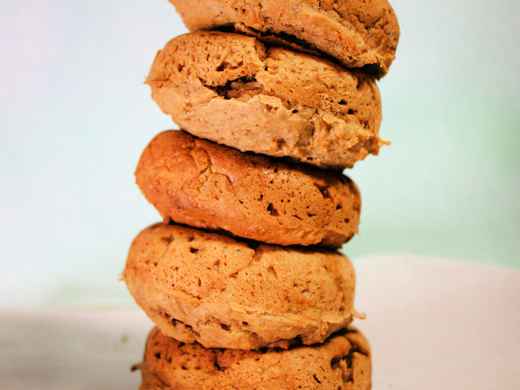 Stacked chestnut-flavored vegan donuts