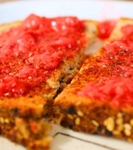 homemade sugar-free strawberry jam spread on toast