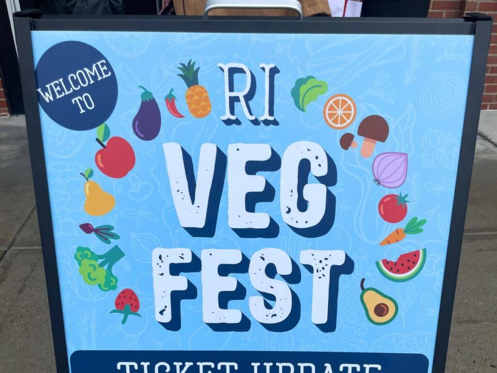 Welcome to RI VegFest sign displayed at the Rhode Island vegan festival