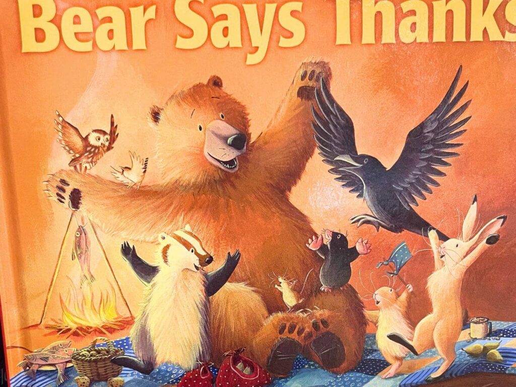 Bear Says Thanks book for kids about family meals and sharing food